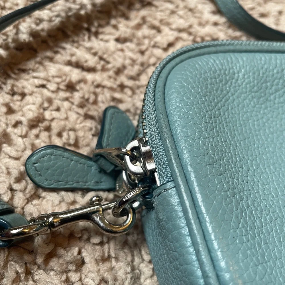 Coach Slate Blue Pebbled Leather Double Zip Crossbody with Silver Hardware - Picture 9 of 14